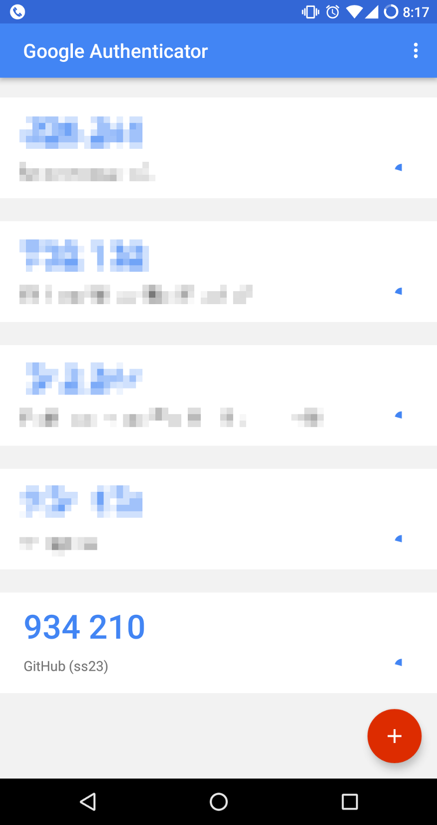 Screenshot of Google Authenticator showing a code of 934 210 for account named "GitHub (ss23)"